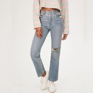 Reformation Jeans Hanna Mid Rise Relaxed Jeans In Largo Destroyed Size 26